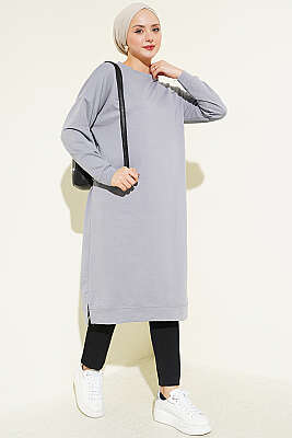 Armalı Uzun Basic Tunik Gri - ELFİDA TEKSTİL