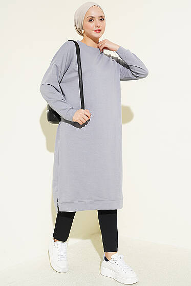 Armalı Uzun Basic Tunik Gri - Tunik