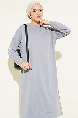 Armalı Uzun Basic Tunik Gri - Tunik