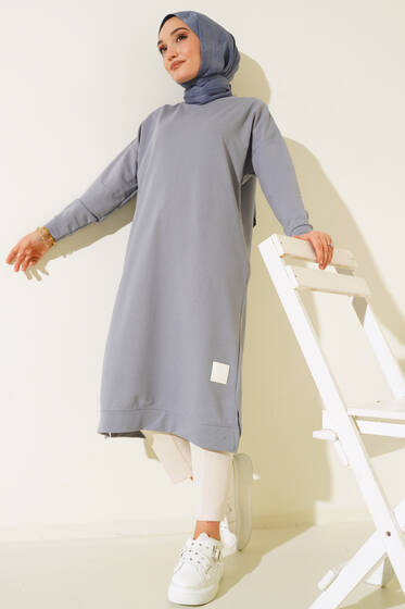 Armalı Uzun Basic Tunik Gri - Yılın Fırsatı