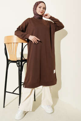 Armalı Uzun Basic Tunik Kahve - ELFİDA TEKSTİL