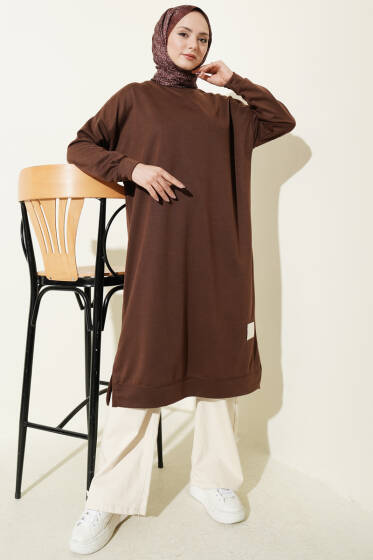 Armalı Uzun Basic Tunik Kahve - Tunik