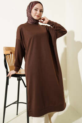 Armalı Uzun Basic Tunik Kahve - Tunik