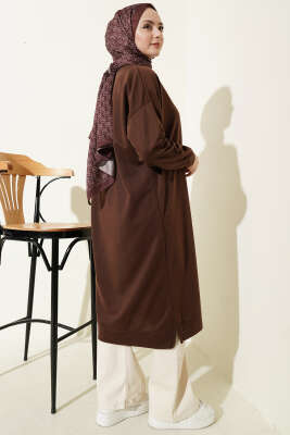 Armalı Uzun Basic Tunik Kahve - Tunik