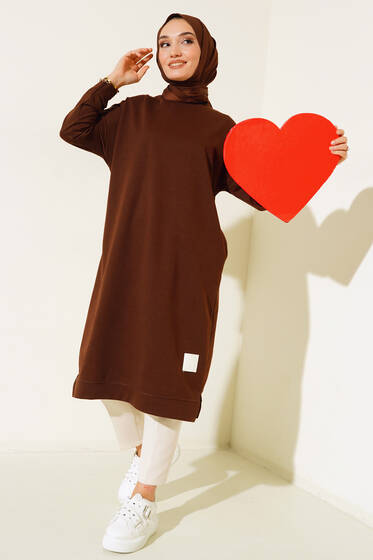 Armalı Uzun Basic Tunik Kahve - Yılın Fırsatı