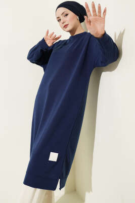 Armalı Uzun Basic Tunik Lacivert - ELFİDA TEKSTİL