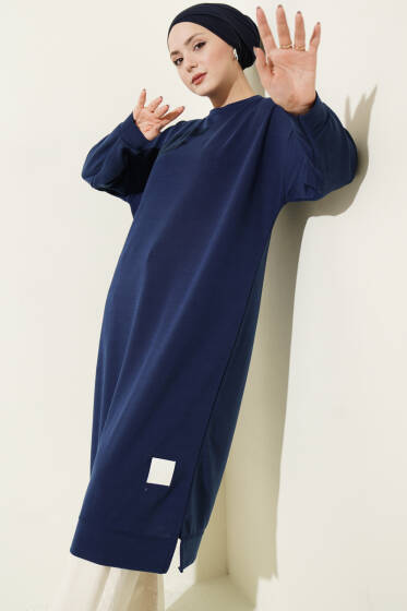 Armalı Uzun Basic Tunik Lacivert - Tunik