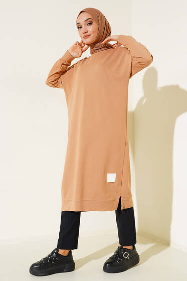 Armalı Uzun Basic Tunik Latte - Tunik
