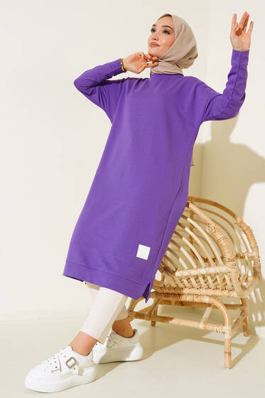 Armalı Uzun Basic Tunik Lila - Yılın Fırsatı