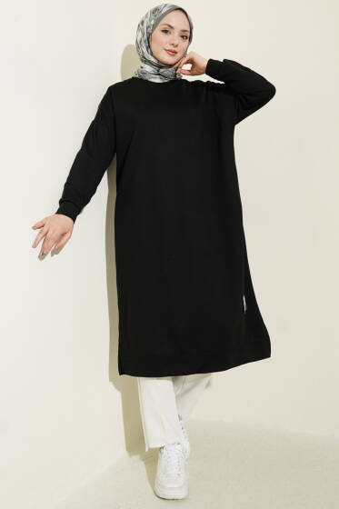 Armalı Uzun Basic Tunik Siyah - Tunik