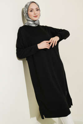 Armalı Uzun Basic Tunik Siyah - Tunik