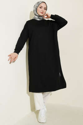 Armalı Uzun Basic Tunik Siyah 
