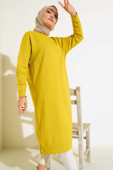 Armalı Uzun Basic Tunik Yağ Yeşili - Yılın Fırsatı