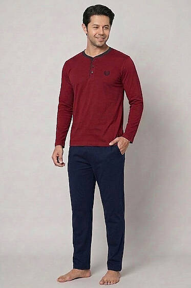 Armalı Uzun Kol Erkek Pijama Takım Bordo - Yılın Fırsatı