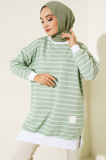 Armalı Yatay Çizgili Tunik Su Yeşili - Tunik