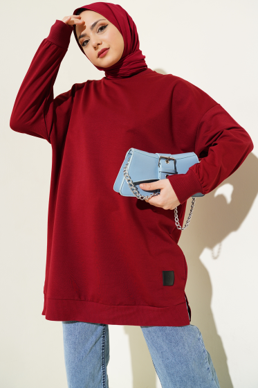 Armalı Yırtmaç Detaylı Tunik Bordo - Tunik