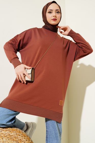 Armalı Yırtmaç Detaylı Tunik Kahve - Tunik