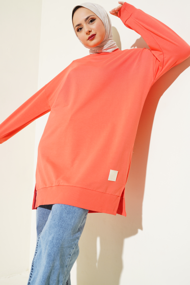 Armalı Yırtmaç Detaylı Tunik Nar Çiçeği - Tunik