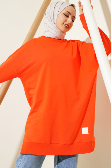 Armalı Yırtmaç Detaylı Tunik Oranj - Tunik