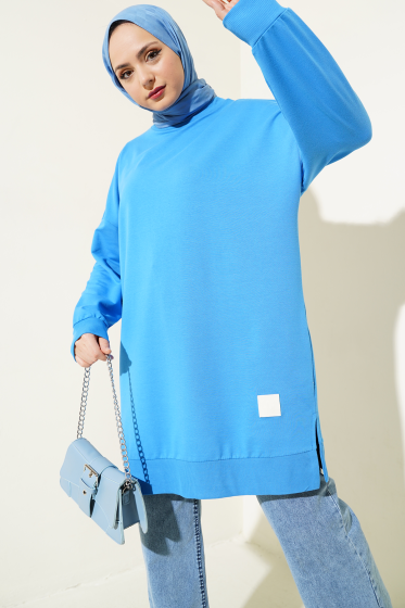 Armalı Yırtmaç Detaylı Tunik Saks - Tunik