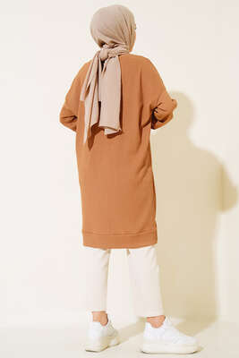 Armalı Yırtmaçlı Uzun Tunik Camel - Tunik