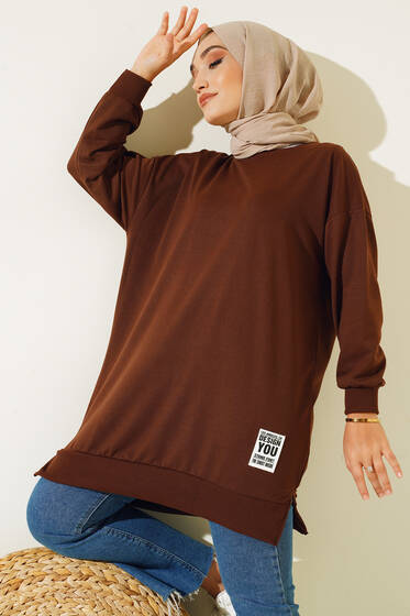 Arması Yazı Detaylı Tunik Kahve - Tunik
