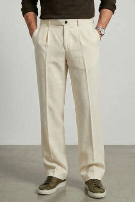 Armürlü Erkek Keten Pantolon Bej - GİESTO