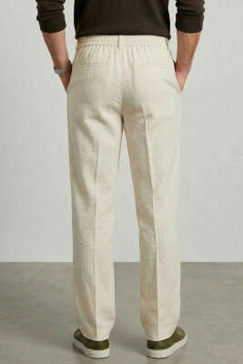 Armürlü Erkek Keten Pantolon Bej - Erkek Pantolon