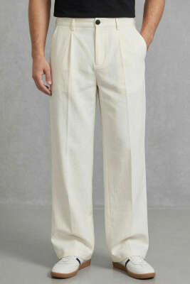 Armürlü Erkek Keten Pantolon Beyaz - GİESTO