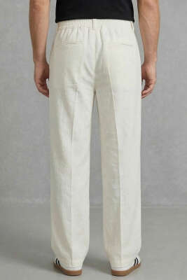 Armürlü Erkek Keten Pantolon Beyaz - Erkek Pantolon