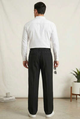 Armürlü Erkek Keten Pantolon Siyah - Erkek Pantolon