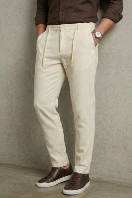 Armürlü Jogger Erkek Keten Pantolon Bej - GİESTO