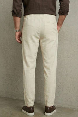 Armürlü Jogger Erkek Keten Pantolon Bej - Erkek Pantolon