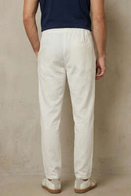 Armürlü Jogger Erkek Keten Pantolon Beyaz - Erkek Pantolon