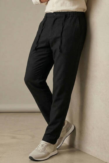 Armürlü Jogger Erkek Keten Pantolon Siyah - Erkek Pantolon