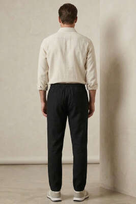 Armürlü Jogger Erkek Keten Pantolon Siyah - Erkek Pantolon