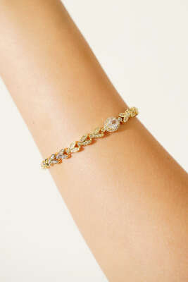 Arpa Taşlı Oval Bileklik Gold - Bileklik