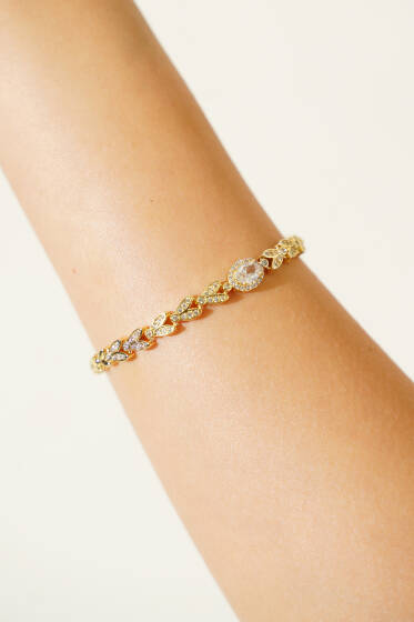 Arpa Taşlı Oval Bileklik Gold - Bileklik