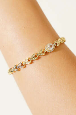 Arpa Taşlı Oval Bileklik Gold - Bileklik