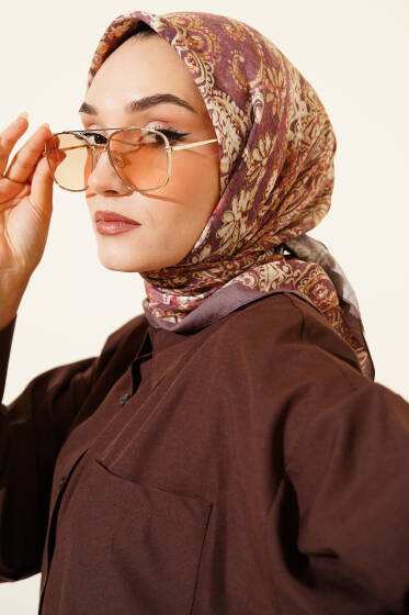 Arya Otantik Desenli Eşarp Vizon - Başörtüsü