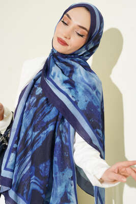 Ashira Desen Bambu Kraş Şal Lacivert 