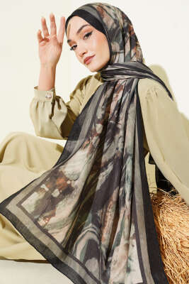 Ashira Desen Bambu Kraş Şal Siyah Haki - MODA KAŞMİR