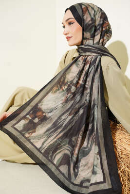 Ashira Desen Bambu Kraş Şal Siyah Haki - Başörtüsü