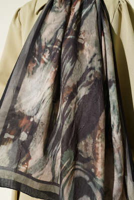 Ashira Desen Bambu Kraş Şal Siyah Haki - Başörtüsü