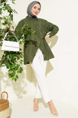 Asimetrik Bağlamalı Gömlek Haki - Gömlek