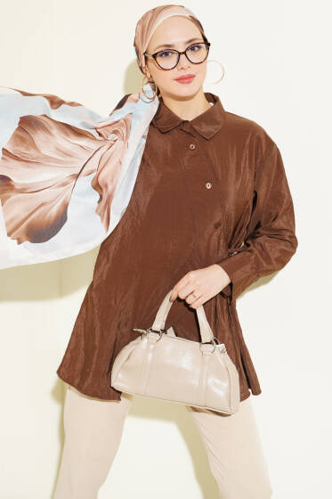 Asimetrik Bağlamalı Gömlek Kahve - Gömlek