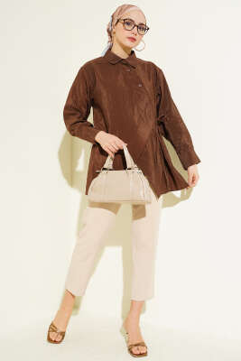 Asimetrik Bağlamalı Gömlek Kahve - Gömlek