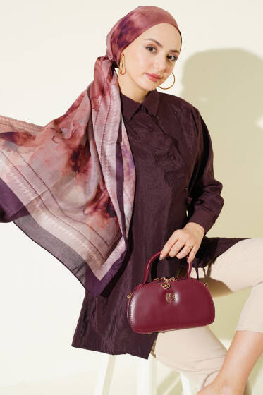 Asimetrik Bağlamalı Gömlek Mürdüm - Gömlek