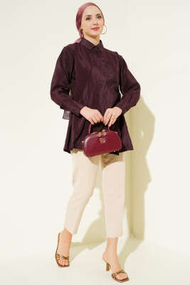 Asimetrik Bağlamalı Gömlek Mürdüm - Gömlek