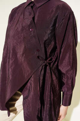 Asimetrik Bağlamalı Gömlek Mürdüm - Gömlek